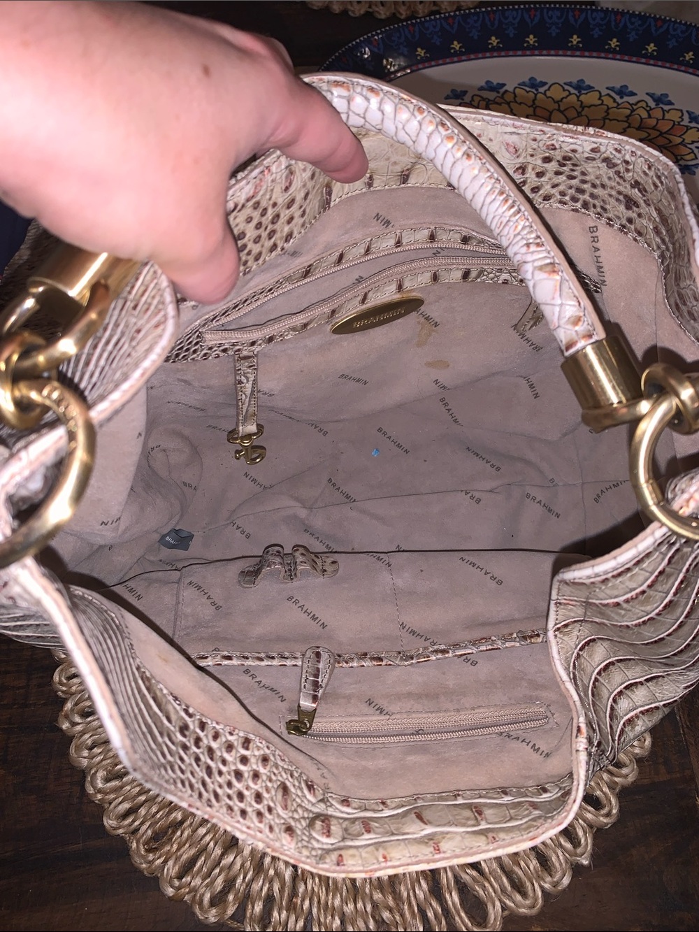 Brahmin croc embossed tan and rose gold handbag purse - Picture 11 of 14